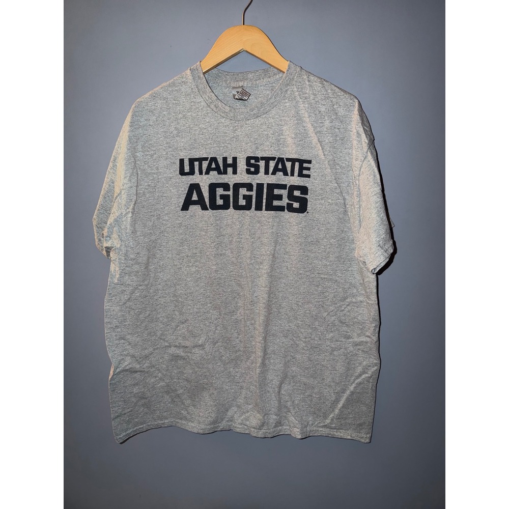 Gildan Utah State Aggies Mens XL Heather Gray Graphic T-Shirt Ultra Cotton USU